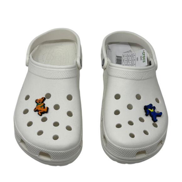 Crocs Classic Clogs White Mens 11 Slip On Sandals Grateful Dead Bears Jibbitz - Picture 1 of 5